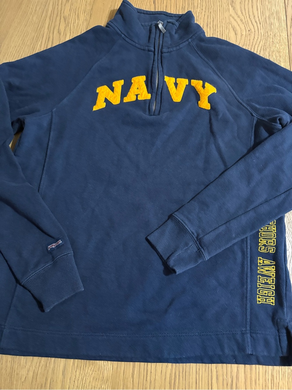 Jansport Navy Blue Quarter-Zip Sweatshirt with Yellow 'NAVY' Applique